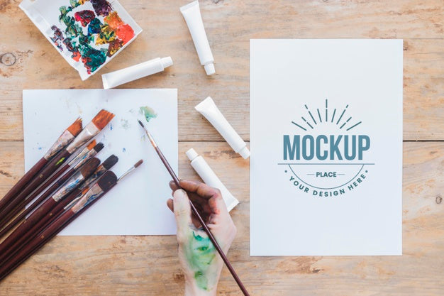 Free Flat Lay Painting Watercolors And Brushes Psd