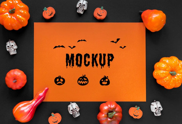 Free Flat Lay Pumpkins And Skulls Arrangement Psd