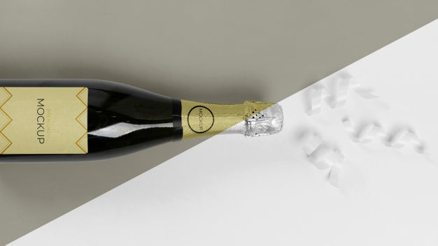 Free Flat Lay Ribbons Champagne Mock-Up Psd