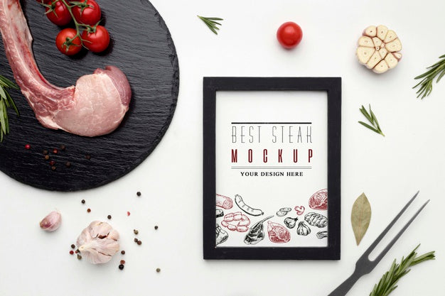 Free Flat Lay Seasoned Raw Meat Psd