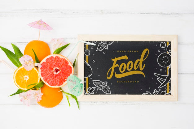 Free Flat Lay Slate Mockup With Summer Elements Psd