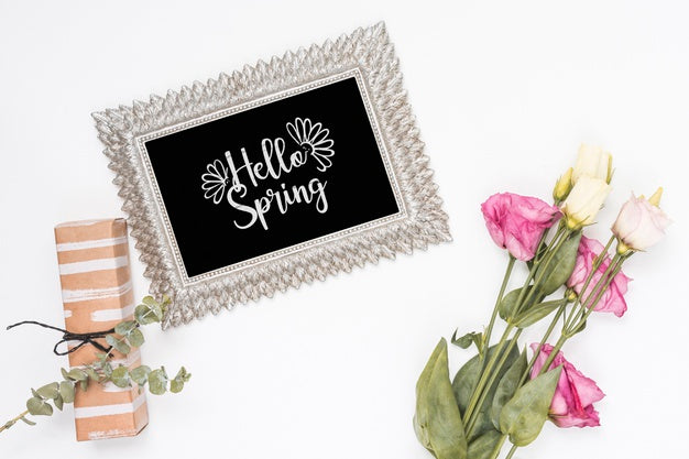 Free Flat Lay Spring Mockup With Slate Psd