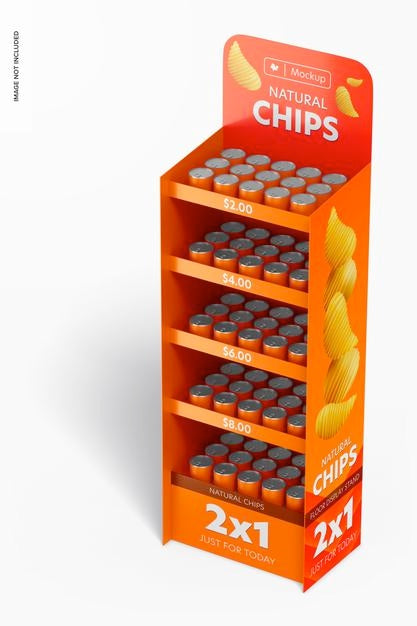 Free Floor Display Stand Mockup, Perspective Psd