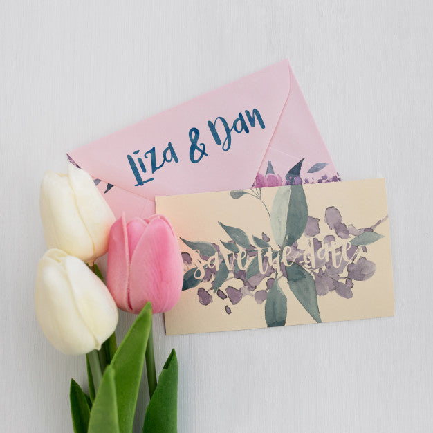 Free Floral Wedding Invitation Mockup Watercolor Psd