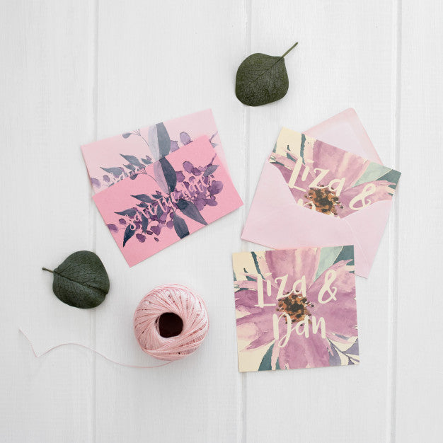 Free Floral Wedding Invitation Sationary Mockup Watercolor Psd