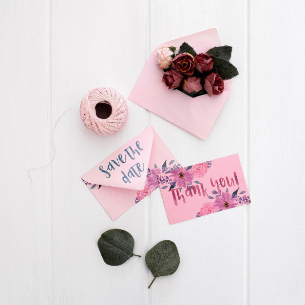 Free Floral Wedding Stationary Invitation Mockup Watercolor Psd