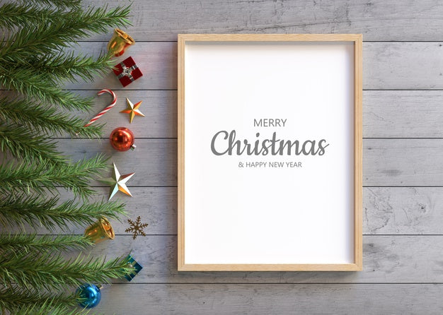 Free Frame Mockup With Christmas Decoration Psd