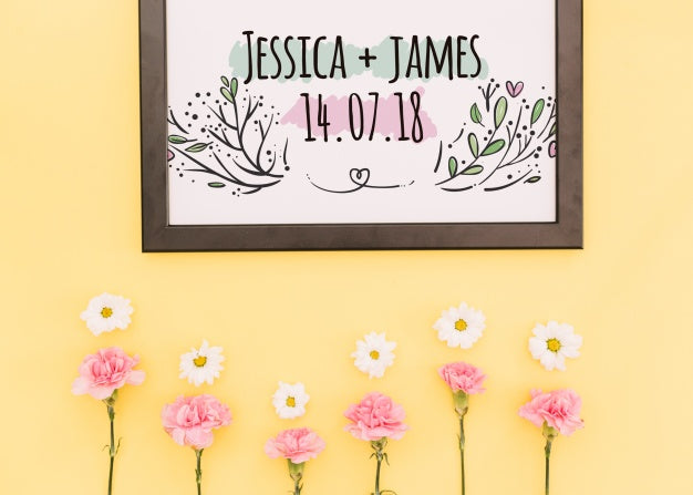 Free Frame Mockup With Floral Decoration Psd