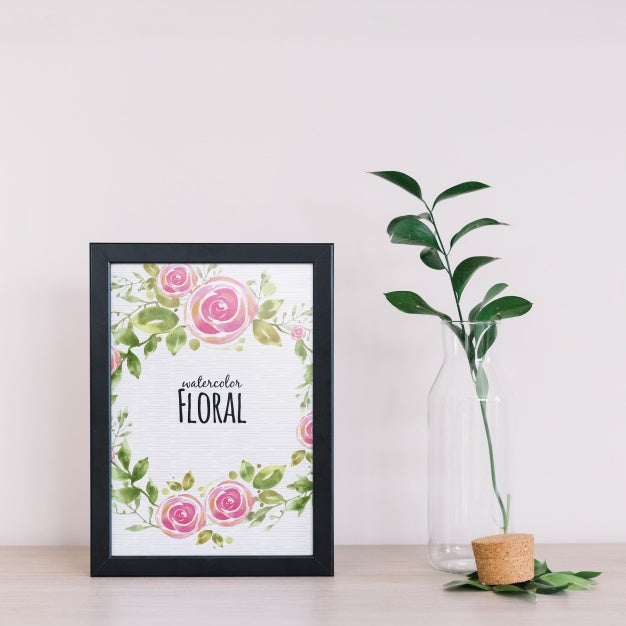 Free Frame Mockup With Floral Decoration Psd