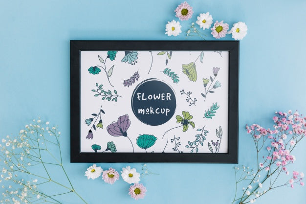 Free Frame Mockup With Floral Decoration Psd