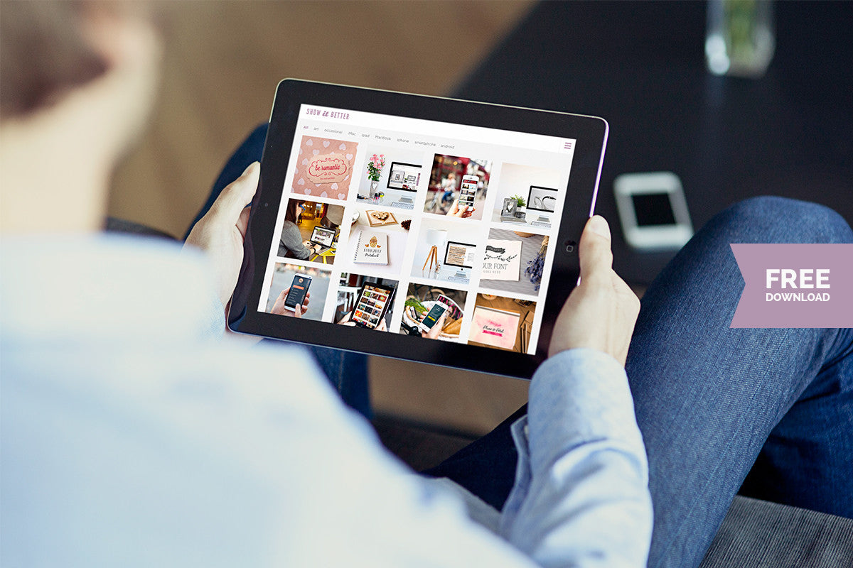 Free iPad Photo Mockup in Mans Lap