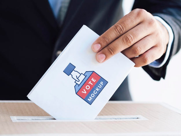 Free Front View Male Putting Ballot Mock-Up In Box Psd