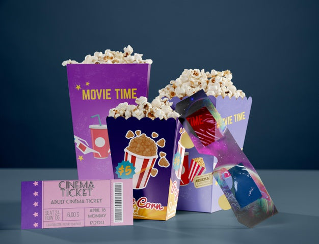 Free Front View Of Cinema Popcorn With Threedimensional Glasses Psd