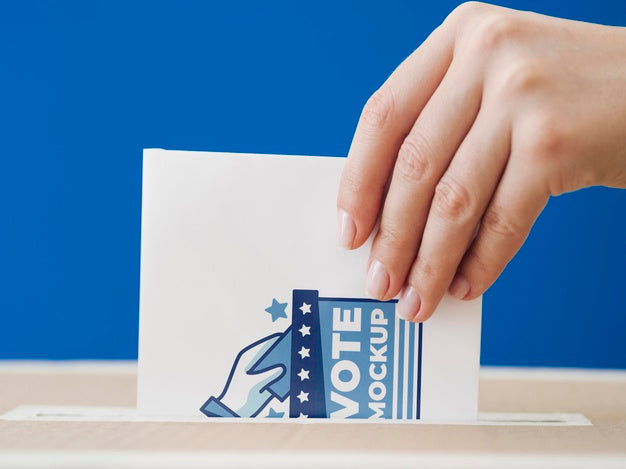 Free Front View Woman Putting Ballot Mock-Up In Box Psd