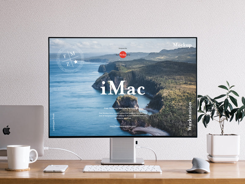 Free Front View Workstation Imac Mockup