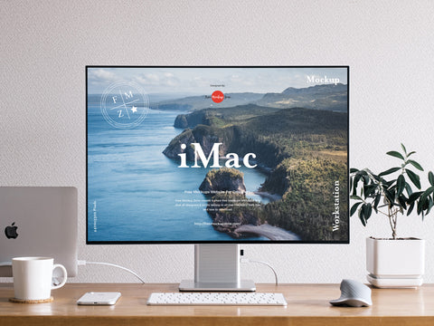 Free Front View Workstation Imac Mockup
