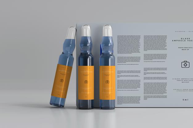 Free Glass Ampoule With Box Mockup Psd