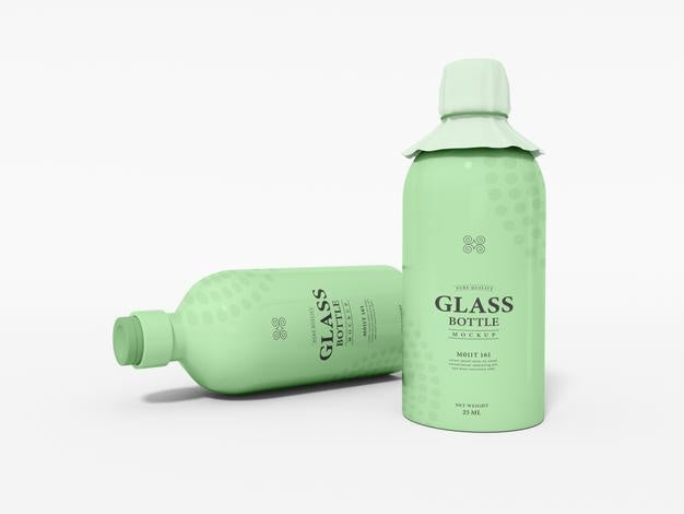 Free Glossy Reflective Glass Bottle With Foil Cover Mockup Psd