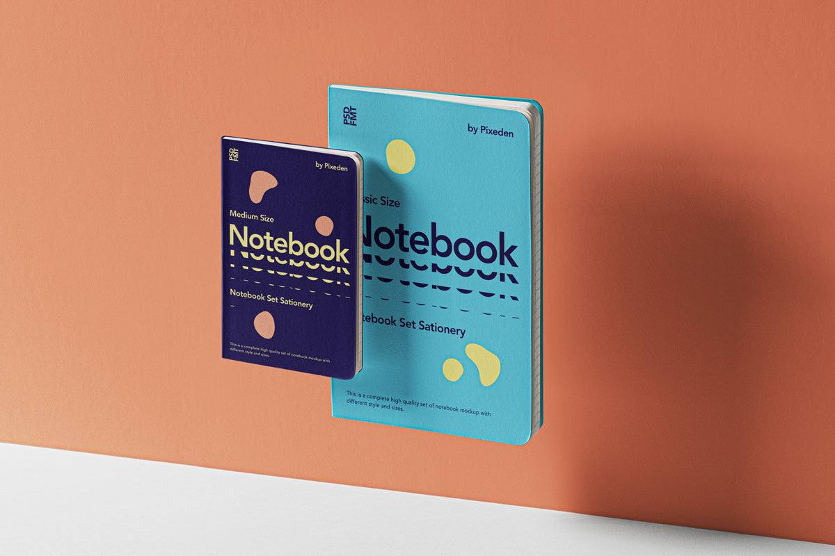 Free Gravity Psd Notebook Set Mockup
