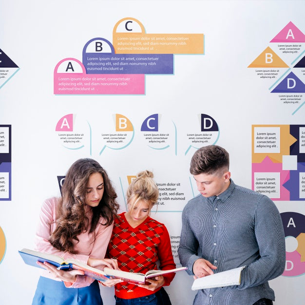 Free Group Of University Students Reading Together Psd