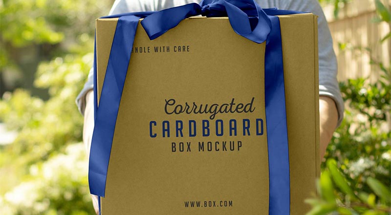 Free Hand Holding Corrugated Cardboard Box Mockup Psd