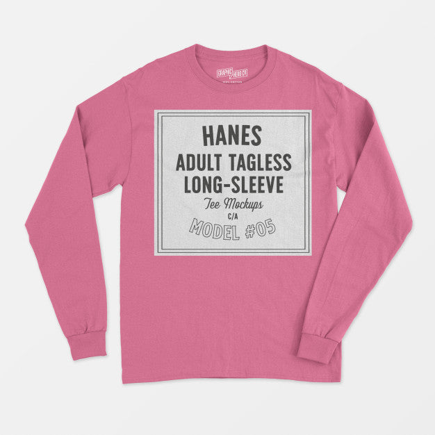 Free Hanes Adult Tagless Longsleeve Tee Mockup 05 Psd