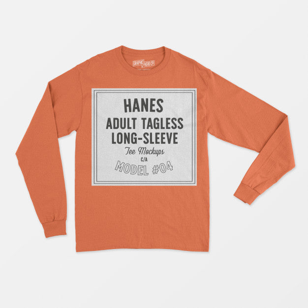 Free Hanes Adult Tagless Longsleeve Tee Mockup Psd