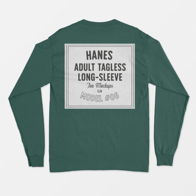 Free Hanes Adult Tagless Longsleeve Tee Mockup Psd