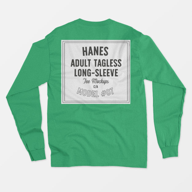 Free Hanes Adult Tagless Longsleeve Tee Mockup Psd