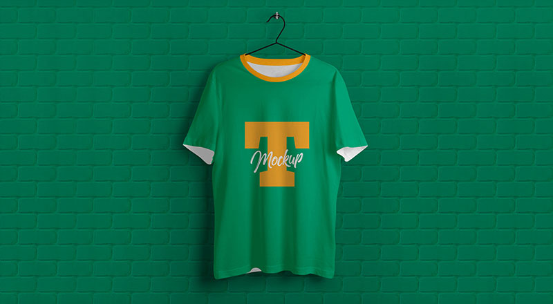 Free Hanging Half Sleeves T-Shirt Mockup Psd