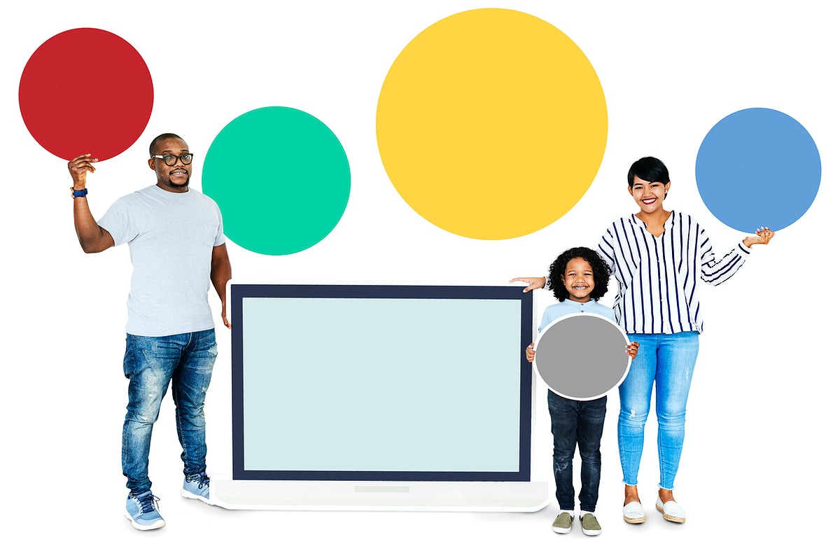 Free Happy Family Holding Round Boards And A Screen