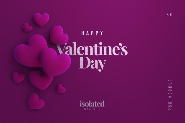 Free Happy Valentines Day Background Mockup With Decorative Love Hearts Top View Psd