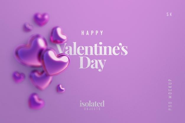 Free Happy Valentines Day Background Mockup With Decorative Love Hearts Top View Scene Psd