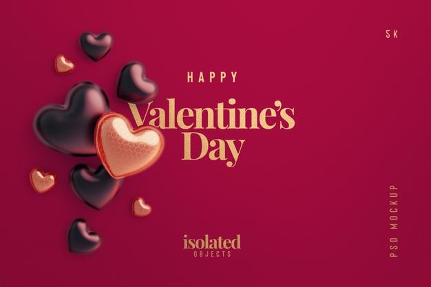 Free Happy Valentines Day Background Mockup With Decorative Love Hearts Top View Scene Psd