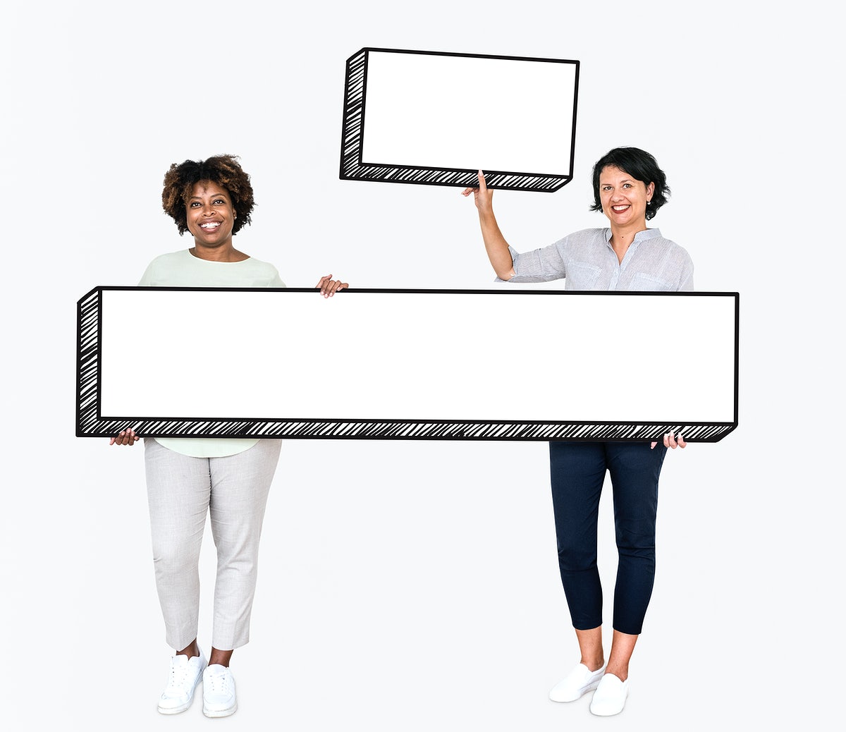 Free Happy Women Holding Two Empty Boards