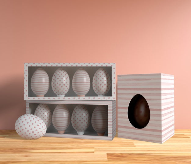 Free High Angle Decorative Eggs And Chocolate Egg On Table Psd