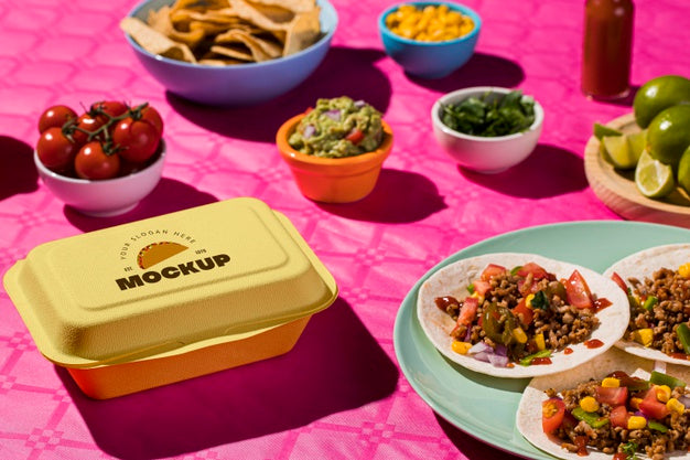 Free High Angle Delicious Tacos On Plate Mock-Up Psd