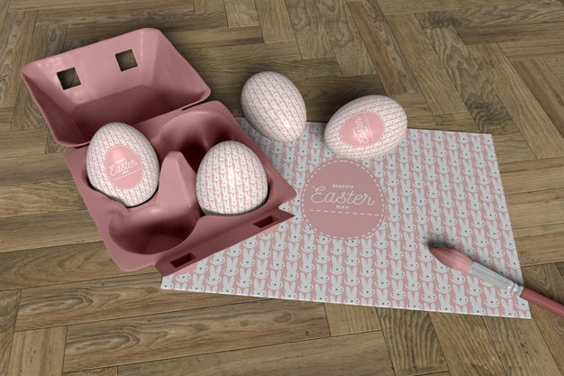 Free High Angle Easter Card With Decorative Eggs Psd