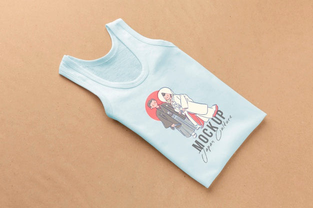 Free High Angle Japanese T-Shirt Mock-Up Composition Psd