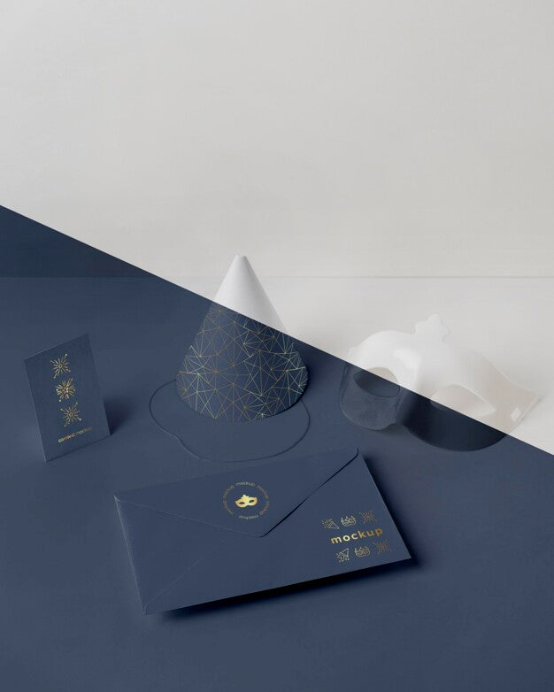 Free High Angle Of Carnival Invitation In Envelope With Cone And Mask Psd