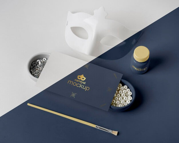 Free High Angle Of Minimalistic Carnival Invitation With Mask And Assortment Of Beads Psd