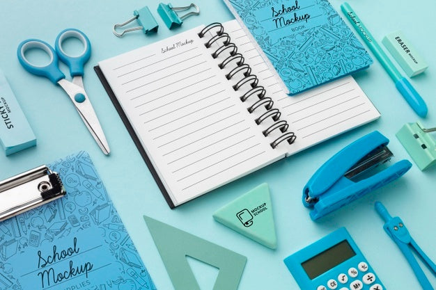Free High Angle Of School Supplies Set Mock-Up Psd