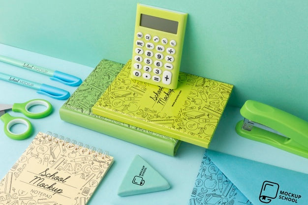 Free High Angle Of School Supplies Set Mock-Up Psd