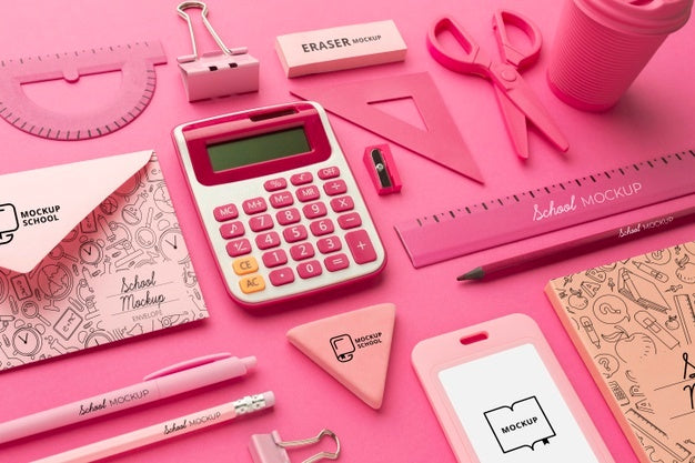 Free High Angle Of School Supplies Set Mock-Up Psd