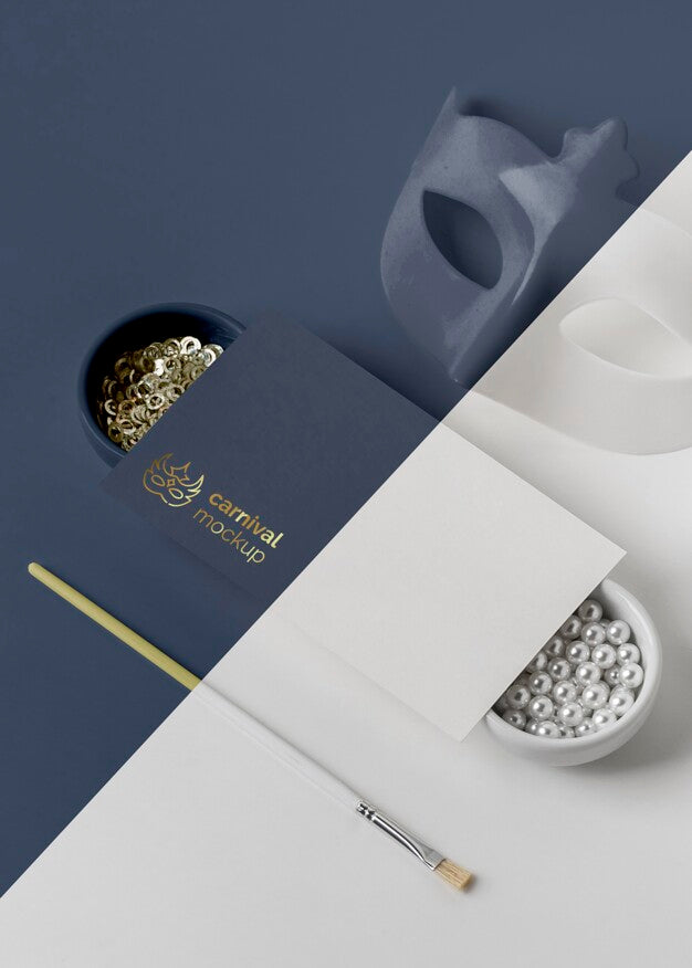 Free High Angle Of Simplistic Carnival Invitation With Mask And Assortment Of Beads Psd