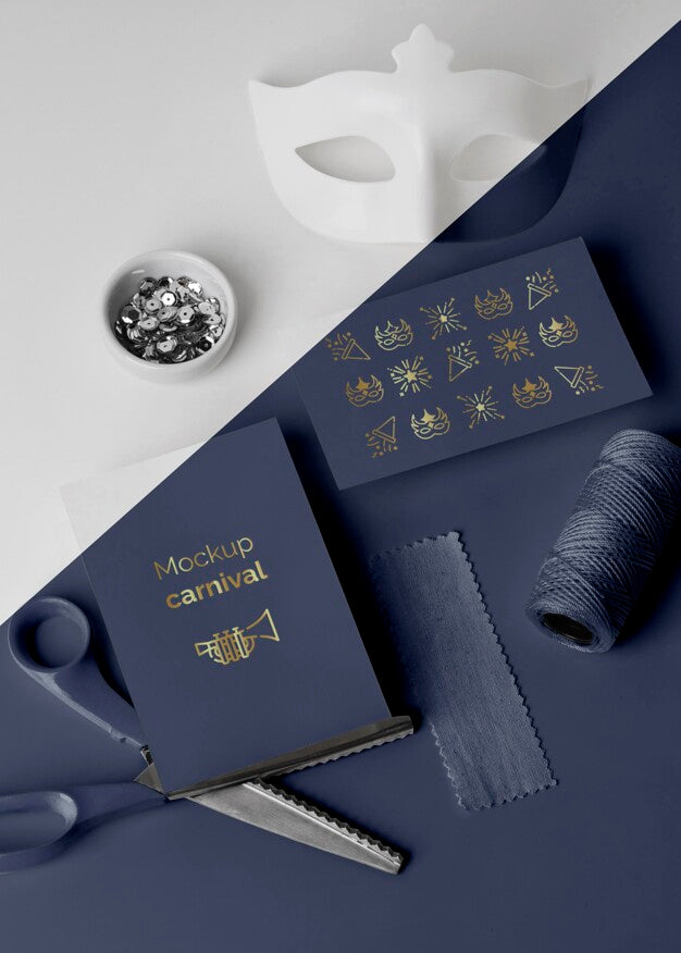 Free High Angle Of Simplistic Carnival Invitation With Scissors And Beads Psd