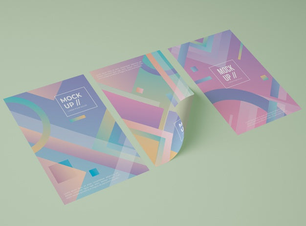 Free High Angle Of Three Papers With Geometric Design Psd