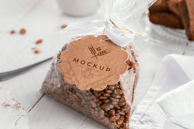 Free High Angle Pastry In Transparent Packaging Psd