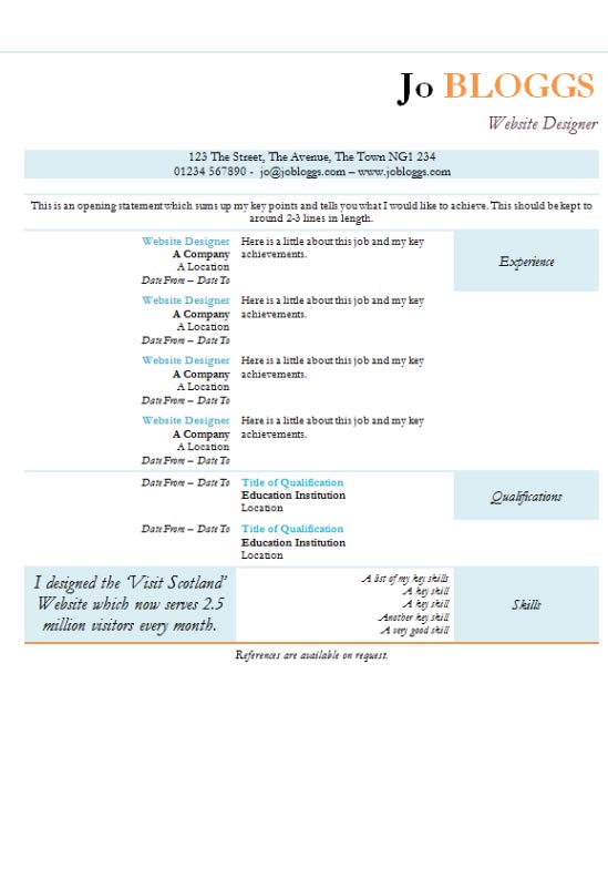Free Highlight CV Template in Microsoft Word (DOCX) Format