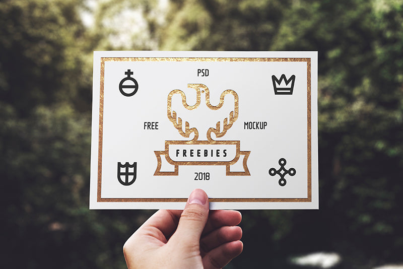Free Holding Blank Card Mockup